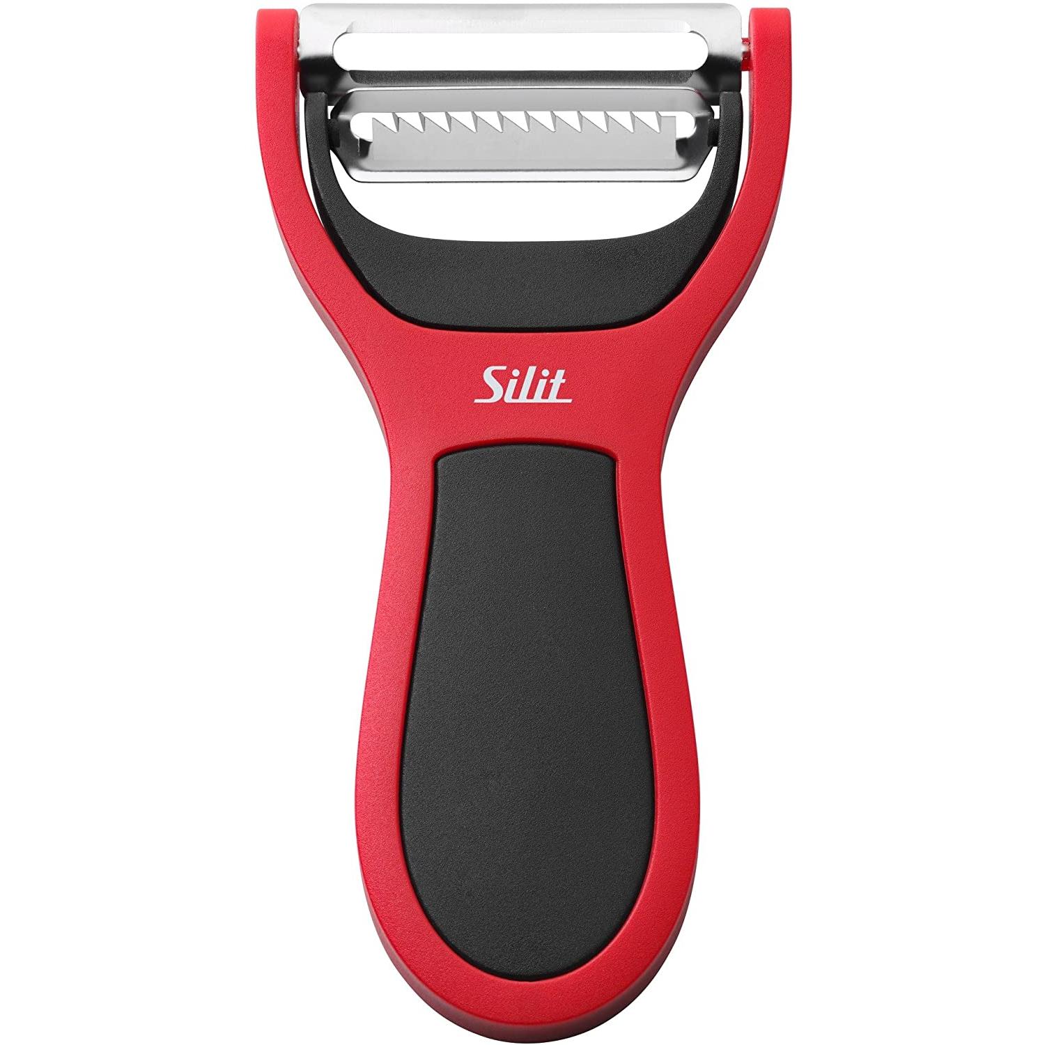 Silit Sparschäler Gemüseschäler mit Julienne-Schneider 14cm Edelstahl Kunststoff, Sparschäler, Rot, Schwarz