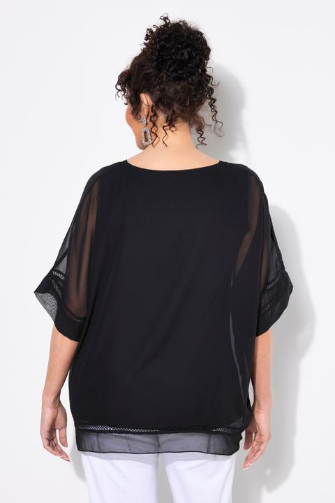 Produktbild Ulla Popken Chiffon-Überwurf, Spitze, oversized, Rundhals, 3/4-Arm (46, 48)