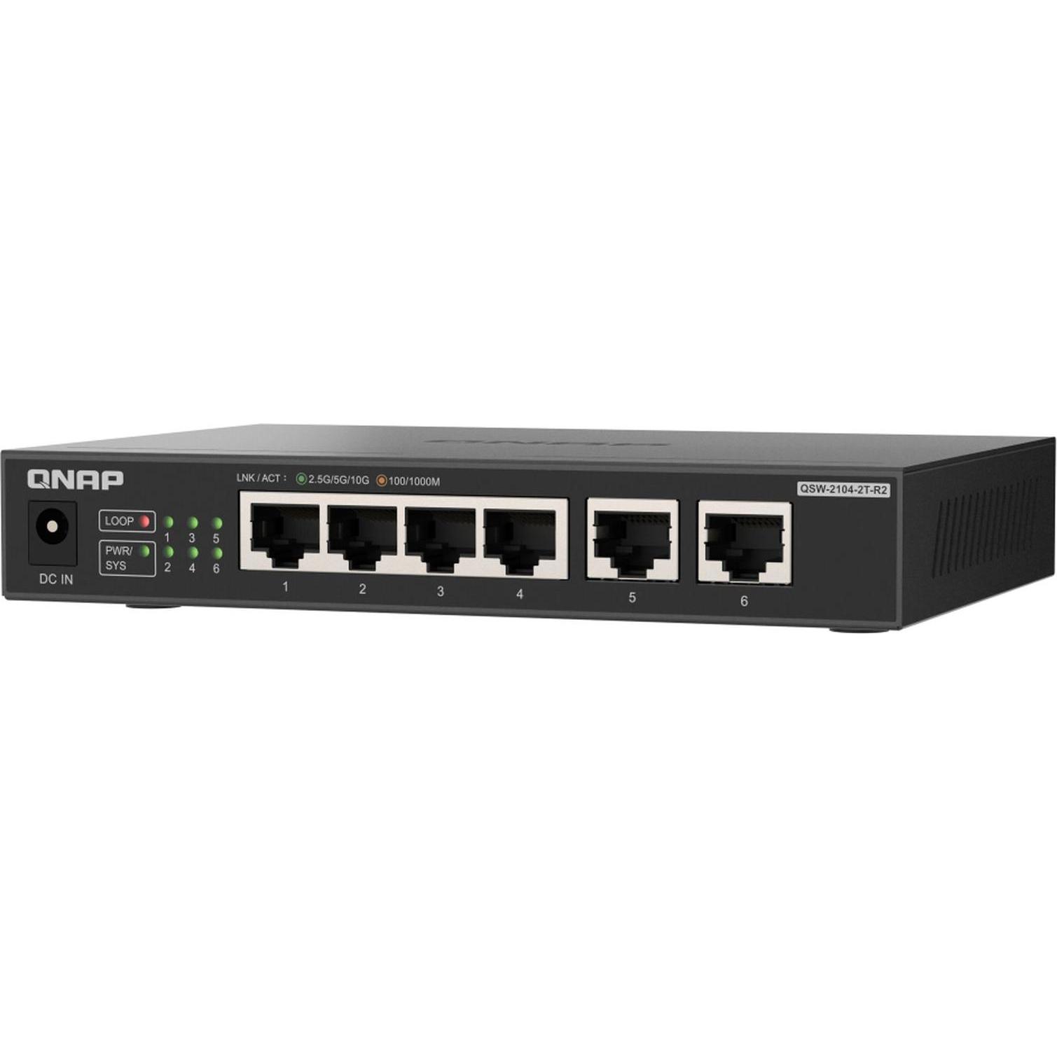 QNAP QSW-2104-2T-R2 (6 Ports), Netzwerk Switch, Schwarz