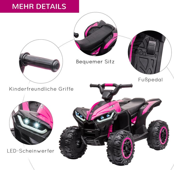 Image du produit Homcom Elektro-Quad Kunststoff, Metall Schwarz+Rosa (12 V)