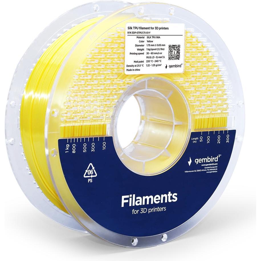 Gembird 3DP-STPU1.75-01-Y-Filament TPU Gelb 1,75 mm 1 kg (TPU, 1.75 mm, 1000 g, Giallo), Filamenti stampa 3D, Giallo
