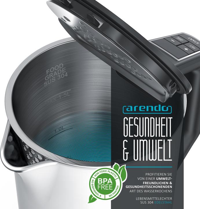 Produktbild Arendo Edelstahl Wasserkocher 1,5 l 2200 W, Doppelwand, Temperaturwahl 40 - 100°C mit Anzeige, weiss matt (1.50 l)