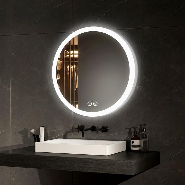 Produktbild Emke Badspiegel mit Beleuchtung Φ60cm,Beschlagfrei, 3 Farbtemperaturen(3000K-6500K) und dimmbaren