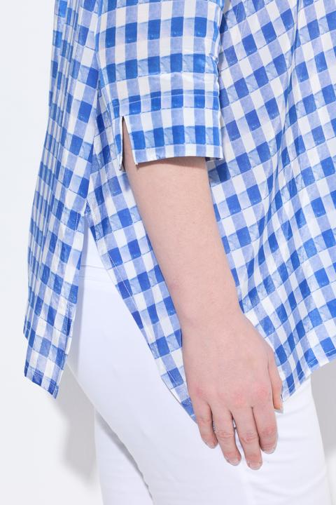 Produktbild Ulla Popken Karobluse, Zipfelsaum, Oversized, Hemdkragen, 3/4-Arm (54)
