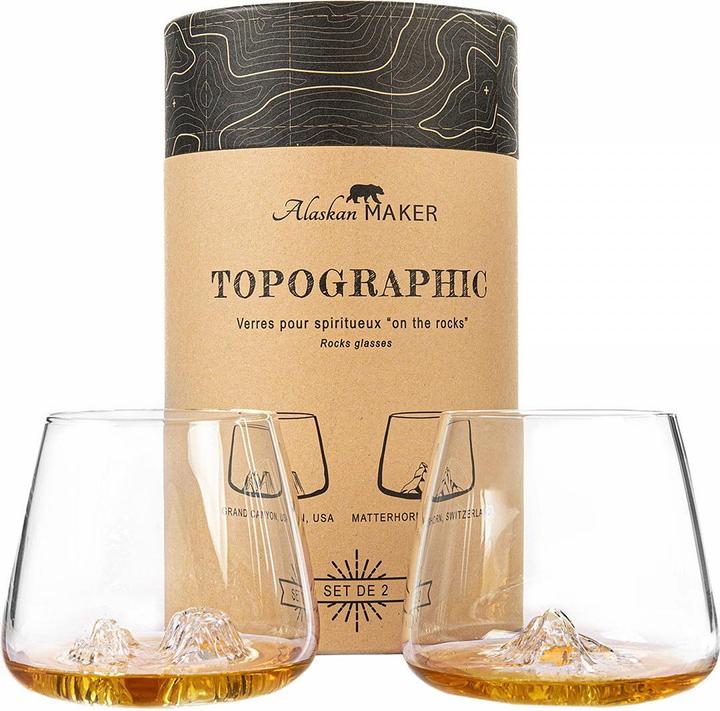 Actual product image Alaskan Maker Whisky glasses set of 2 Topographical, Grand Canyon & Mattenhorn (3.50 dl, 2 x, Whisky glass)