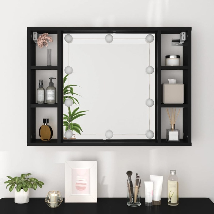 Actual product image VidaXL Spiegelschrank mit LED Schwarz 76x15x55 cm,Farbe (76 x 15 x 55 cm)