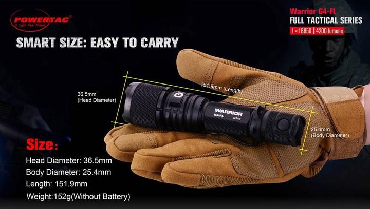 Actual product image Powertac LED flashlight Warrior G4 (15.20 cm, 4200 lm)