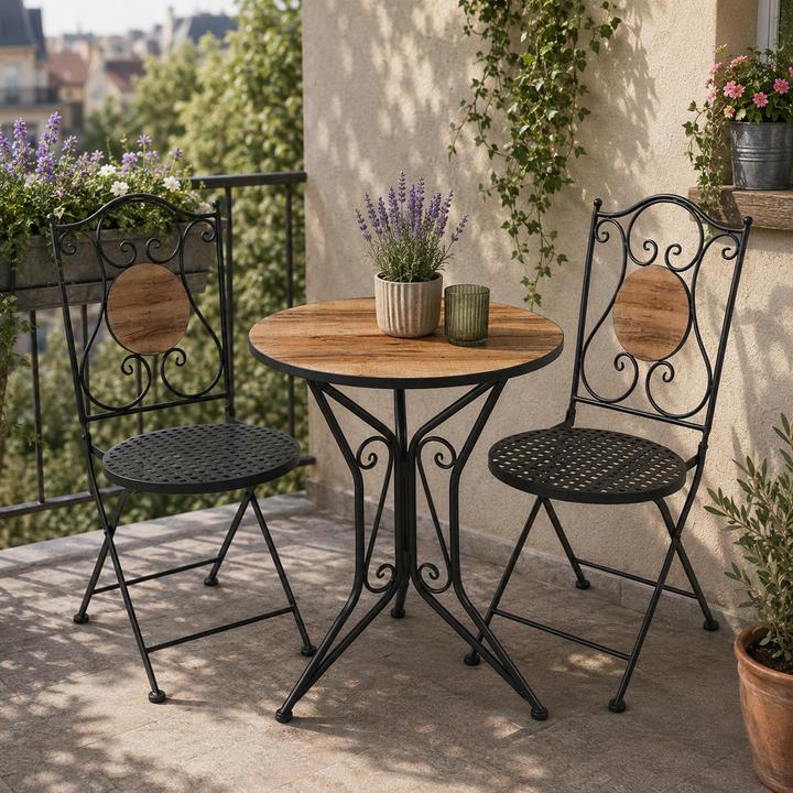 Produktbild HTI-Living Gartenstuhl 2er-Set Metall Schwarz Holzoptik