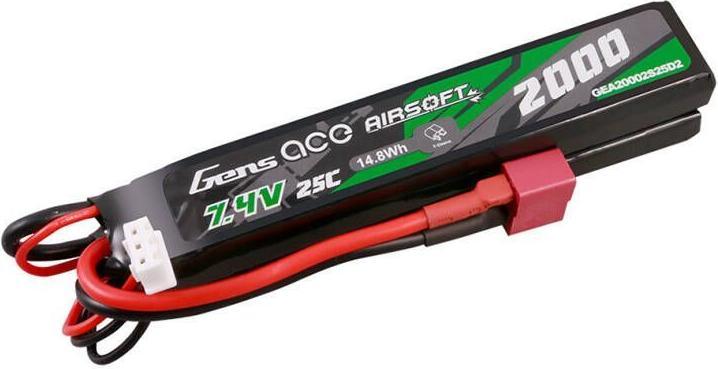 Produktbild Gens Ace 25C 2000mAh 2S2P 7.4V Saddle Airsoft Gun Lipo Battery with Mini Deans(T) Plug (7.40 V, 2000 mAh)