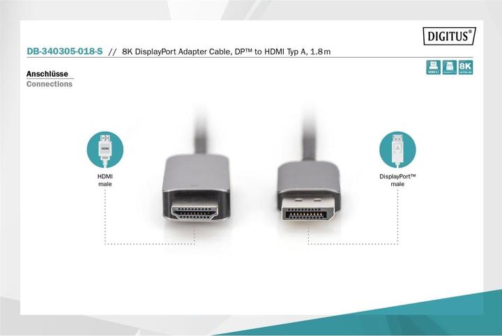 Actual product image Digitus DisplayPort – HDMI (1.80 m)