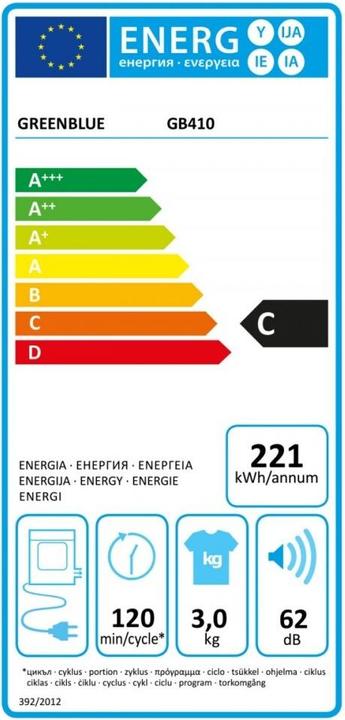 Energie-Label Greenblue elektrischer Wäschetrockner mit 3 kg Füllgewicht GB410
