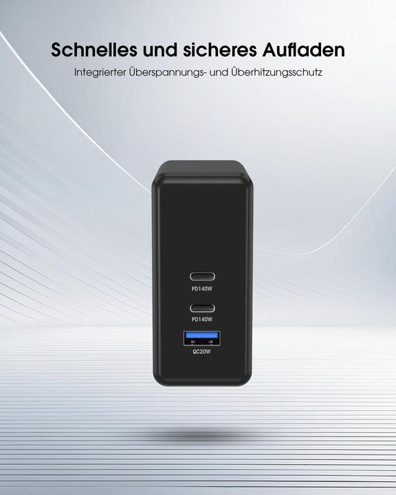 Produktbild Xlayer Powercharger (140W) 1x USB-A / 2x USB-C, schwarz (140 W, 3 Ports)