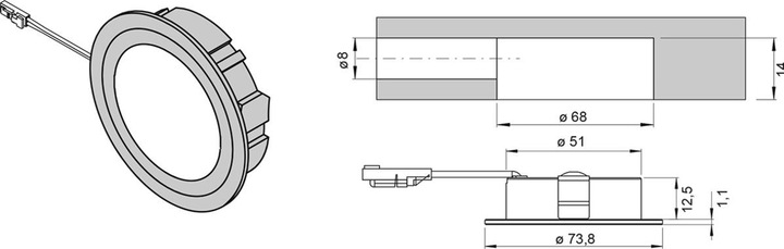Actual product image L&S Chip HE 68 Rund 24 V 2,5 W, Edelstahlopt (296 lm)