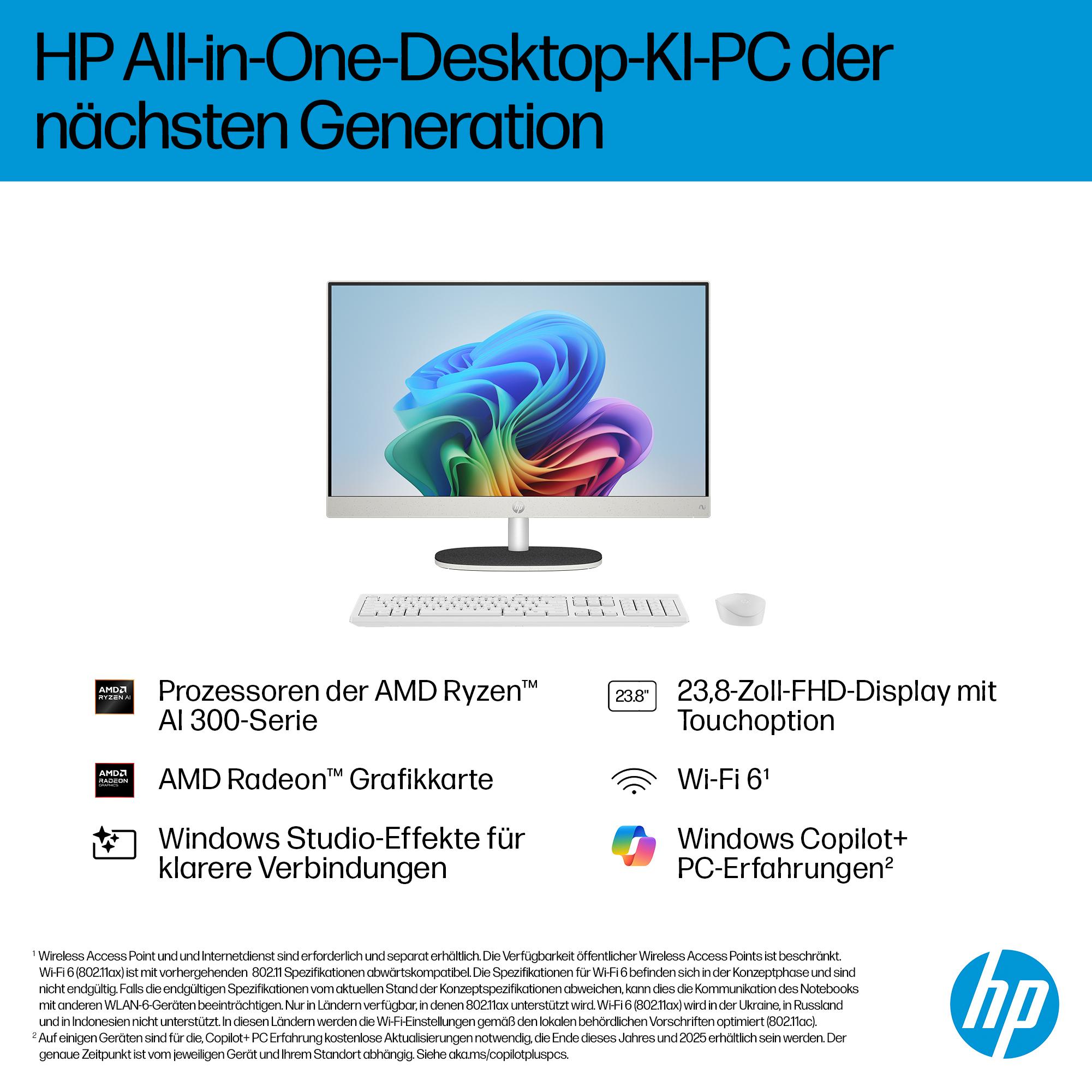 HP AIO 24-ct2054ng (AMD Ryzen AI 5 340, 16 GB, 1000 GB), PC, Weiss