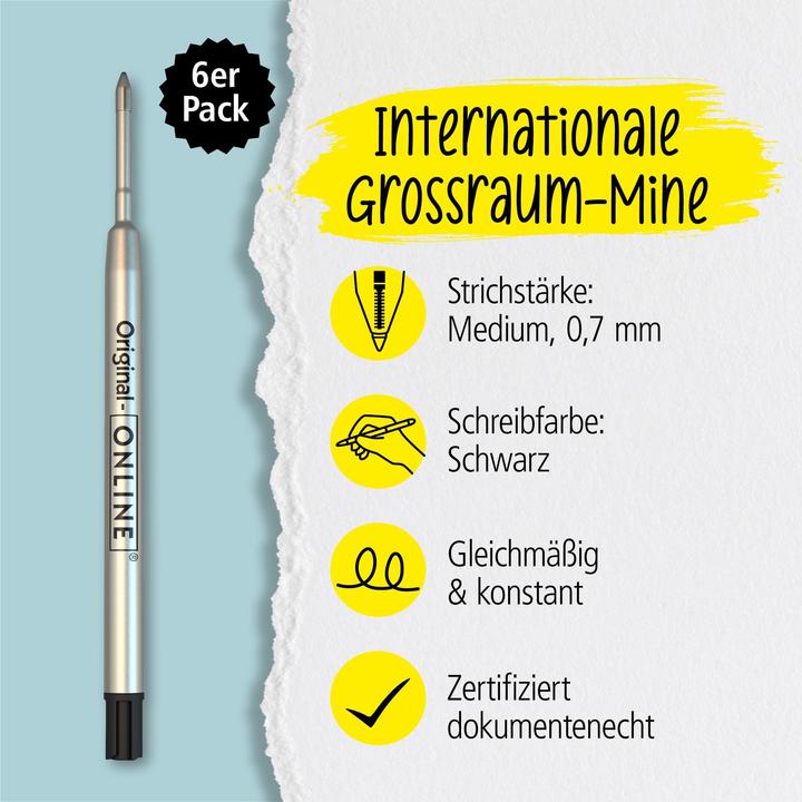 Produktbild Online Kugelschreiberminen M schwarz, 6 St. (Füllertinte, Schwarz, 0.60 mm)