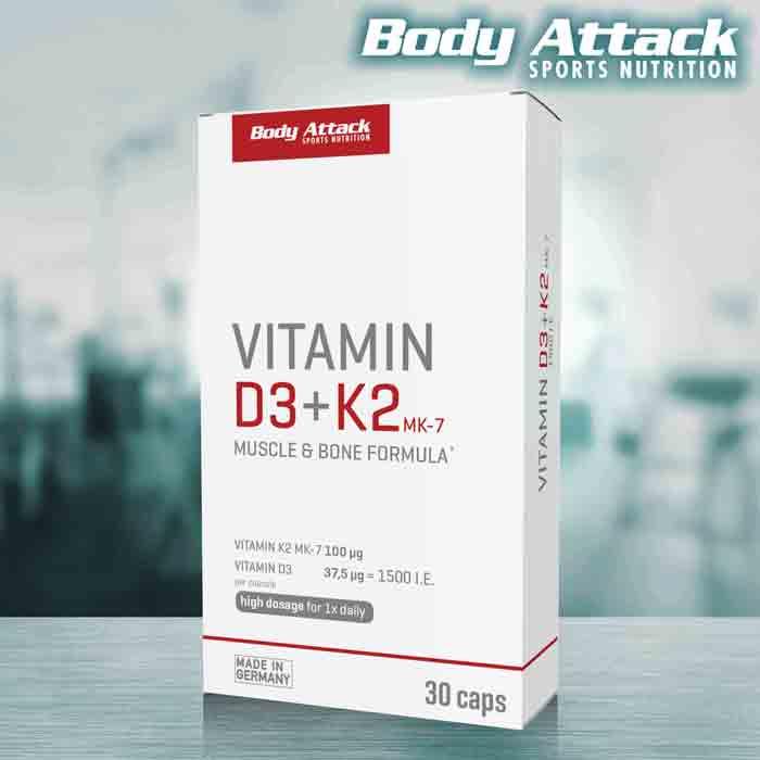 Actual product image Body Attack Vitamin D3 + K2 (30 Piece, Capsules, 16.30 g)