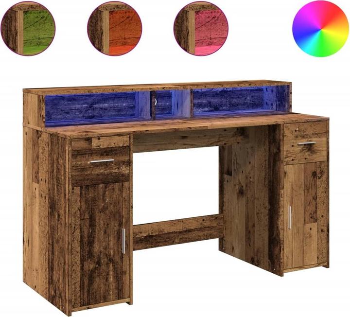 Actual product image vidaXL LED desk Computer desk Work desk Office desk Old wood look (160 x 55 x 91 cm)
