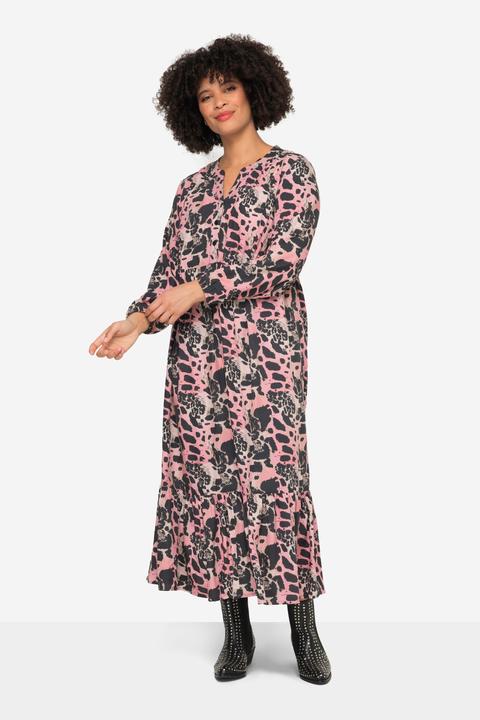 Image du produit Angel of Style Robe maxi coupe trapèze à mélange de motifs animaux, col tunisien et manches longues (48)
