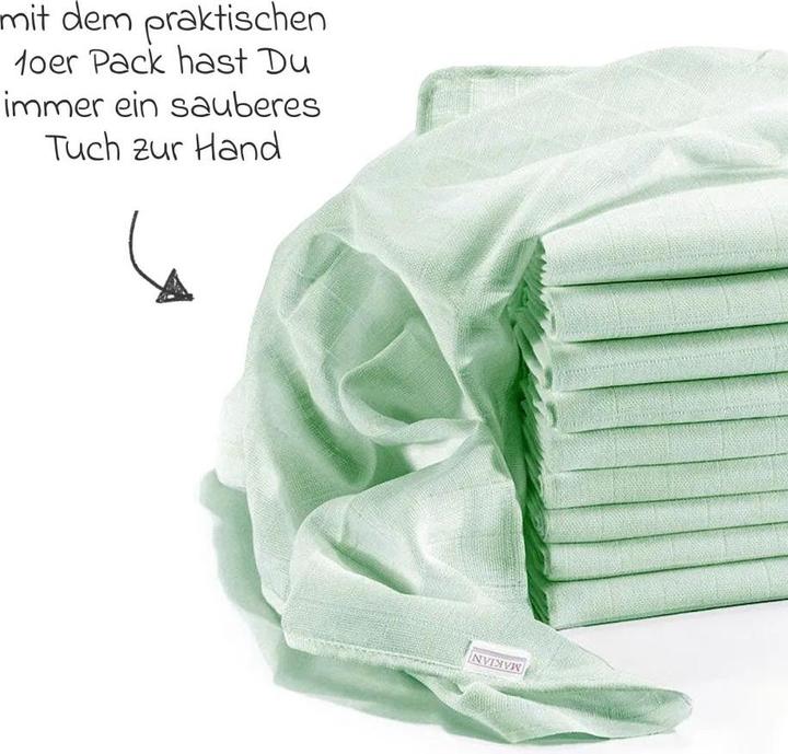 Image du produit Makian Langes en mousseline & Chiffons de gaze Pack de 10 Langes en mousseline 80 x 80 cm - Menthe (80 cm, 80 cm)