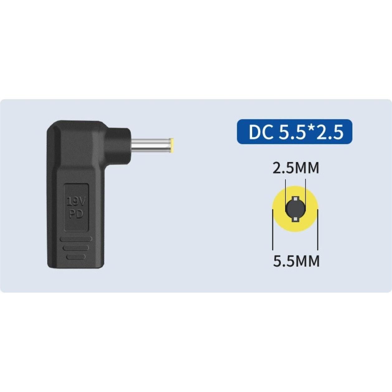 Thumbnail - PowerGuard USB-C to DC Barrel 5.5 x 2.5mm Notebook PD Charger Adapter 65W 19.5V (65 W), Notebook Netzteil, Schwarz