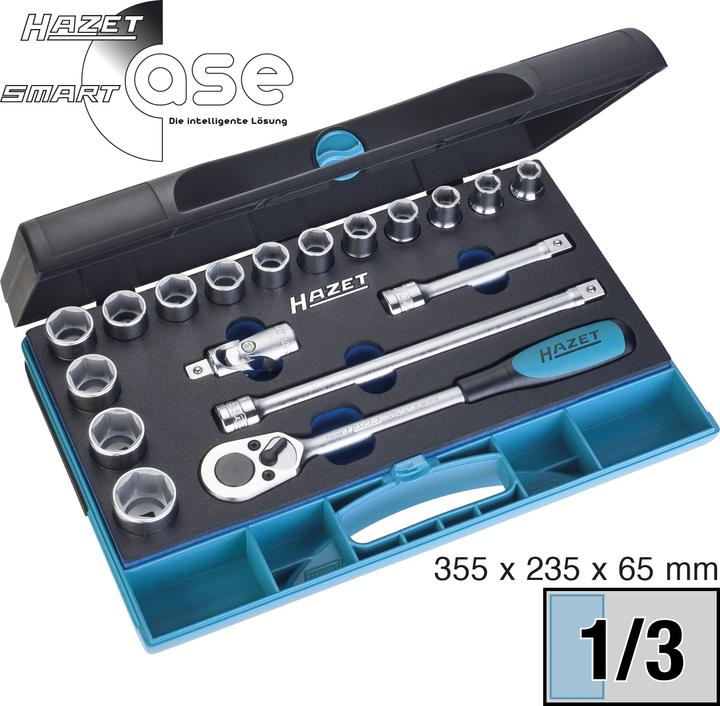 Produktbild HAZET Steckschlüssel Satz 932/18 ∙ Vierkant12,5 mm (1/2 Zoll) ∙ Aussen Sechskant-Tractionsprofil ∙ 1…
