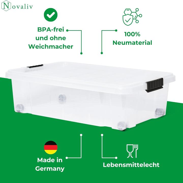 Produktbild Novaliv 3x Unterbettkommode mit Rollen 28L Aufbewahrungsbox Deckel transparente Nestbar stapelbare m (40 cm, 28 l, 3x)