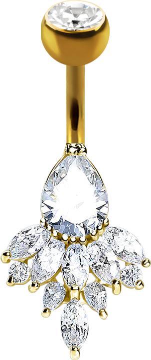Immagine prodotto Star Piercing Banana placcata oro 14k con gocce di cristallo a sfera in argento e piume (Acciaio chirurgico 316L, Ottone)