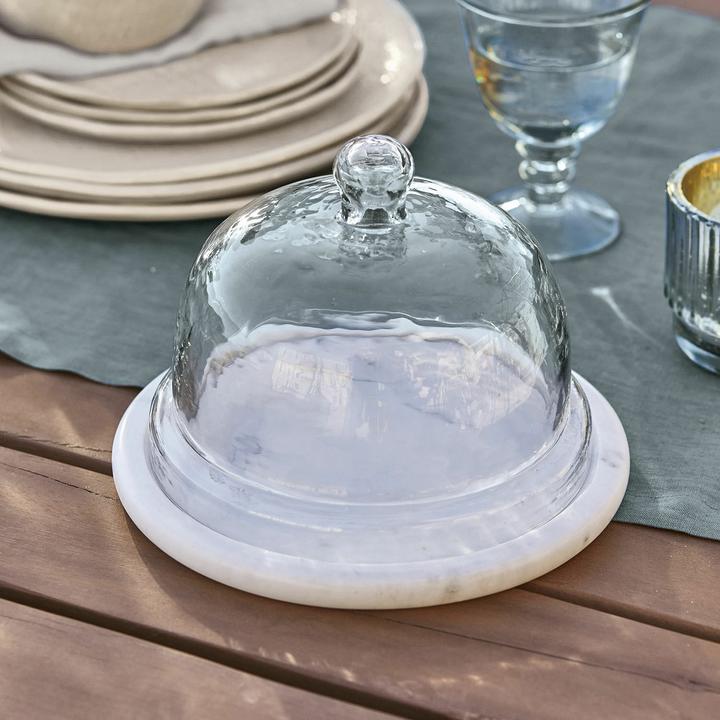 Immagine prodotto Loberon Vaso a campana in vetro con piatto Barnsdale chiaro/bianco