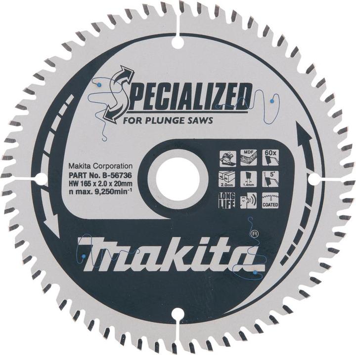Actual product image Makita Lame SPECIALIZED pour scie plongeante a accus 165/20