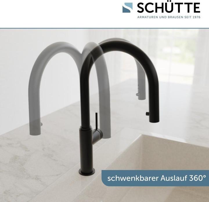 Produktbild Schütte Wasserhahn Küche BLACKPOOL Spültischarmatur Schwarz matt Ausziehbar Schwenkbar 79566