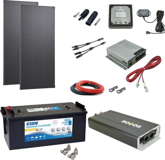 Immagine prodotto Noqon Sistema solare impostato 220W con batteria 210Ah (GEL) e inverter 2000W con caricatore (220 W)