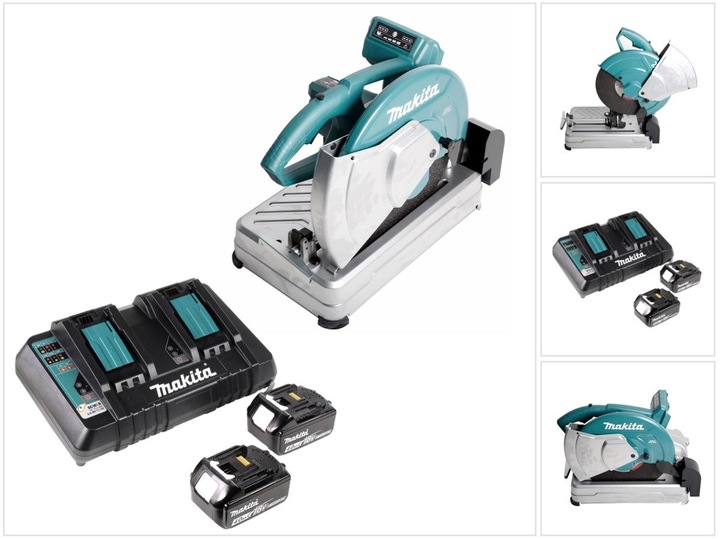 Produktbild Makita DLW 140 PM Akku Trennschleifmaschine 2 x 18 V 355 mm+ 2x 4,0 Ah Akku und Doppelladegerät (Bandschleifer)