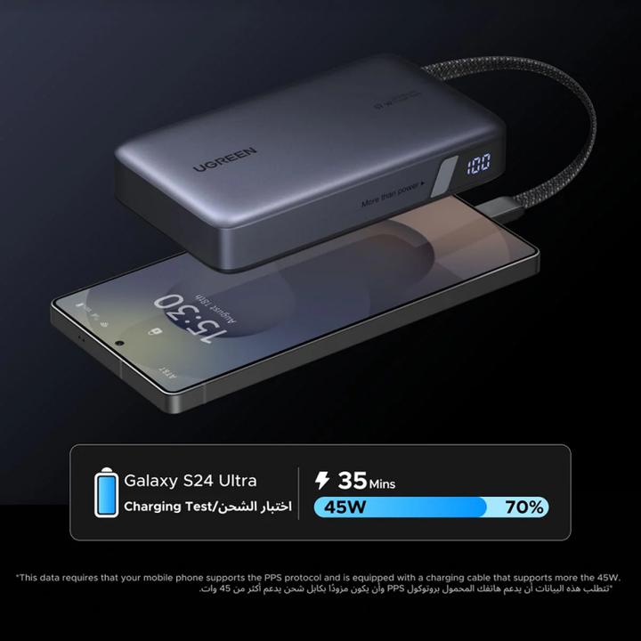 Produktbild Ugreen PB550 20.000mAh 67W Power Bank 1x USB-A 1x USB-C 1x integrated USB-C cable (20000 mAh, 67 W)