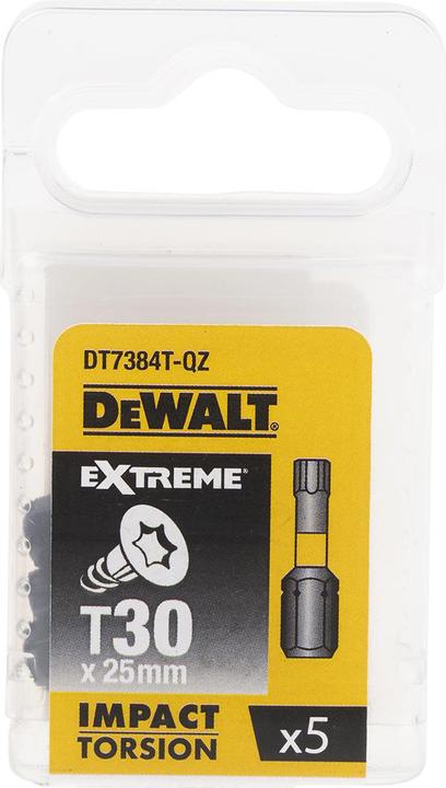 Actual product image DeWalt Hexagon socket T30 screwdriver bit, impact type, 5-piece, 25 mm (Hexagon socket TX M30)