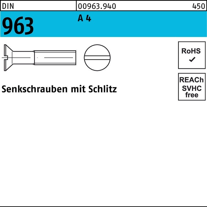 Actual product image Countersunk screw DIN 963 slotted M 6 x 20 A 4 (100 Screws per piece)