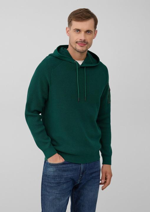 Produktbild s.Oliver Strickpullover Struktur-Hoodie im Materialmix mit Ärmeltasche (S)