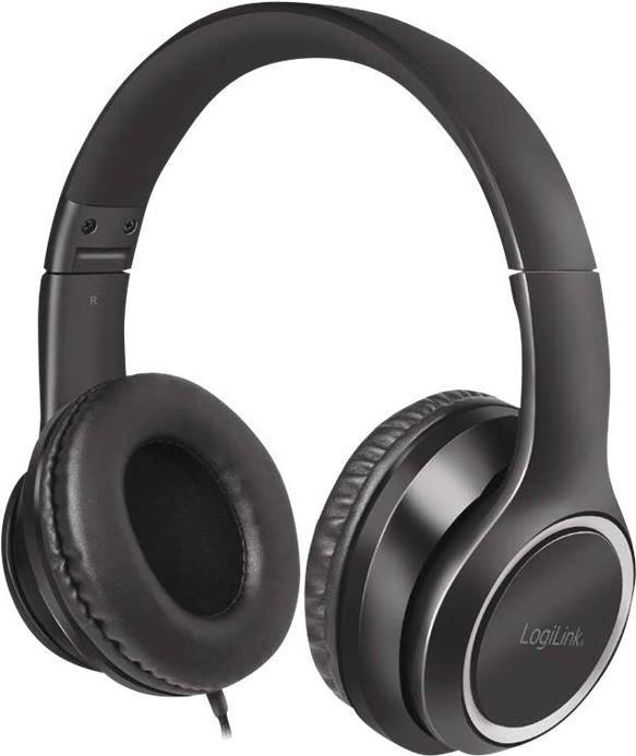 Actual product image LogiLink Stereo headset high quality, with microphone, black Connection: 3.5 mm jack plug, integrated Bed (Cable)