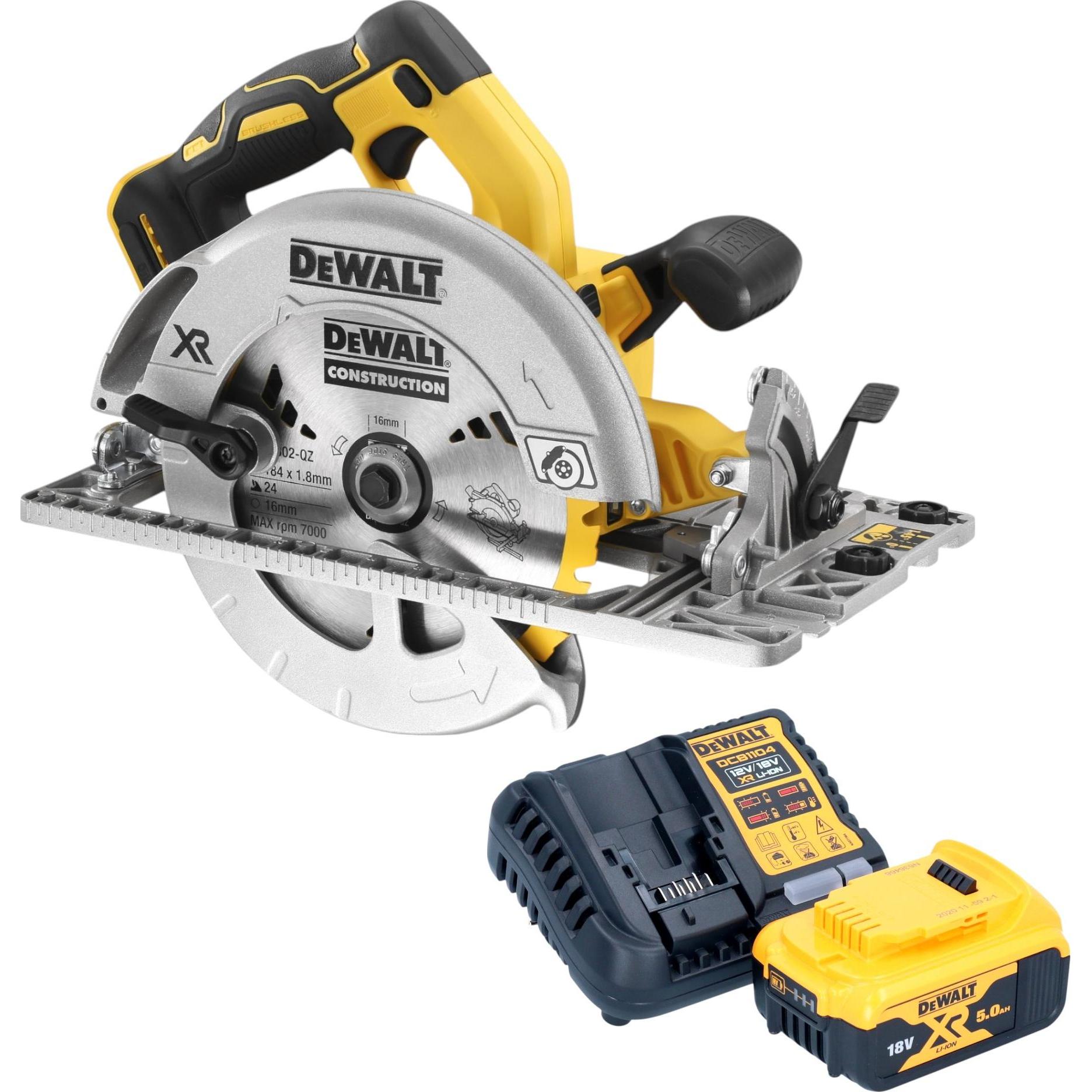 DeWalt, Sega circolare, Sega circolare a batteria DCS 572 P1 18 V 184 mm brushless + 1x batteria ricaricabile 5,0 Ah