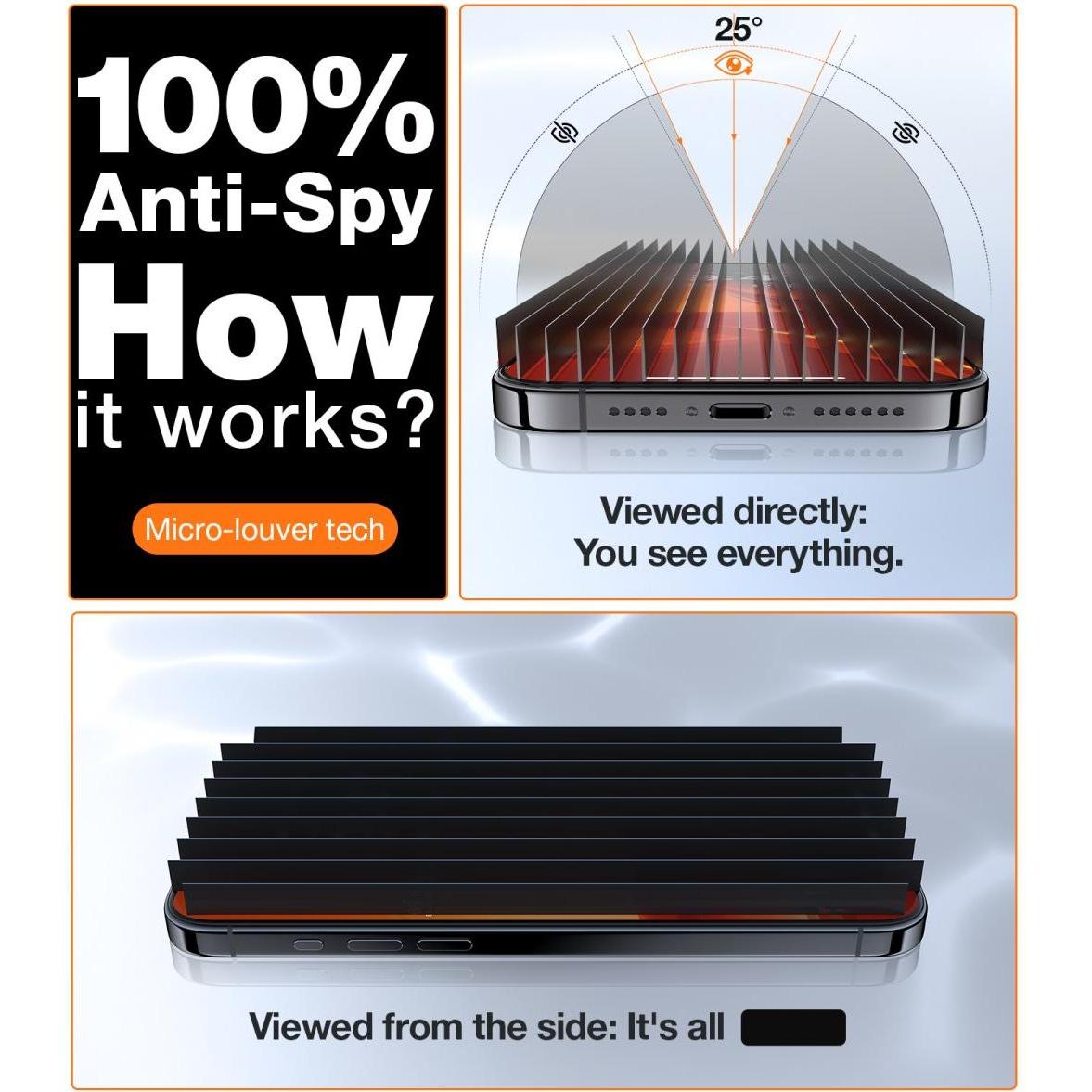 Thumbnail - Torras GlassGo Privacy Panzerglas (1 Stück, Apple iPhone 15 Pro), Smartphone Schutzfolie, Schwarz