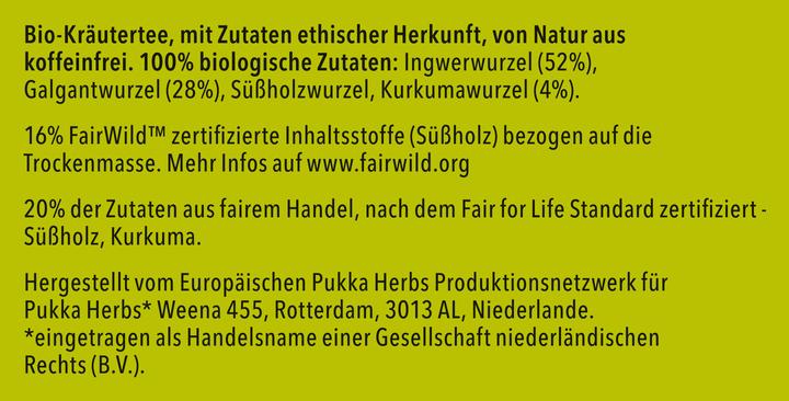 Nährwerte und Zutaten Pukka Drei Ingwer (36 g)