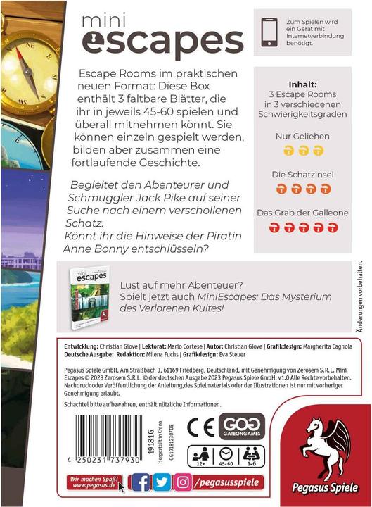Produktbild Pegasus MiniEscapes - Auf den Spuren des Schatzes von Anne Bonny (Deutsch, 1 - 6 Spieler)