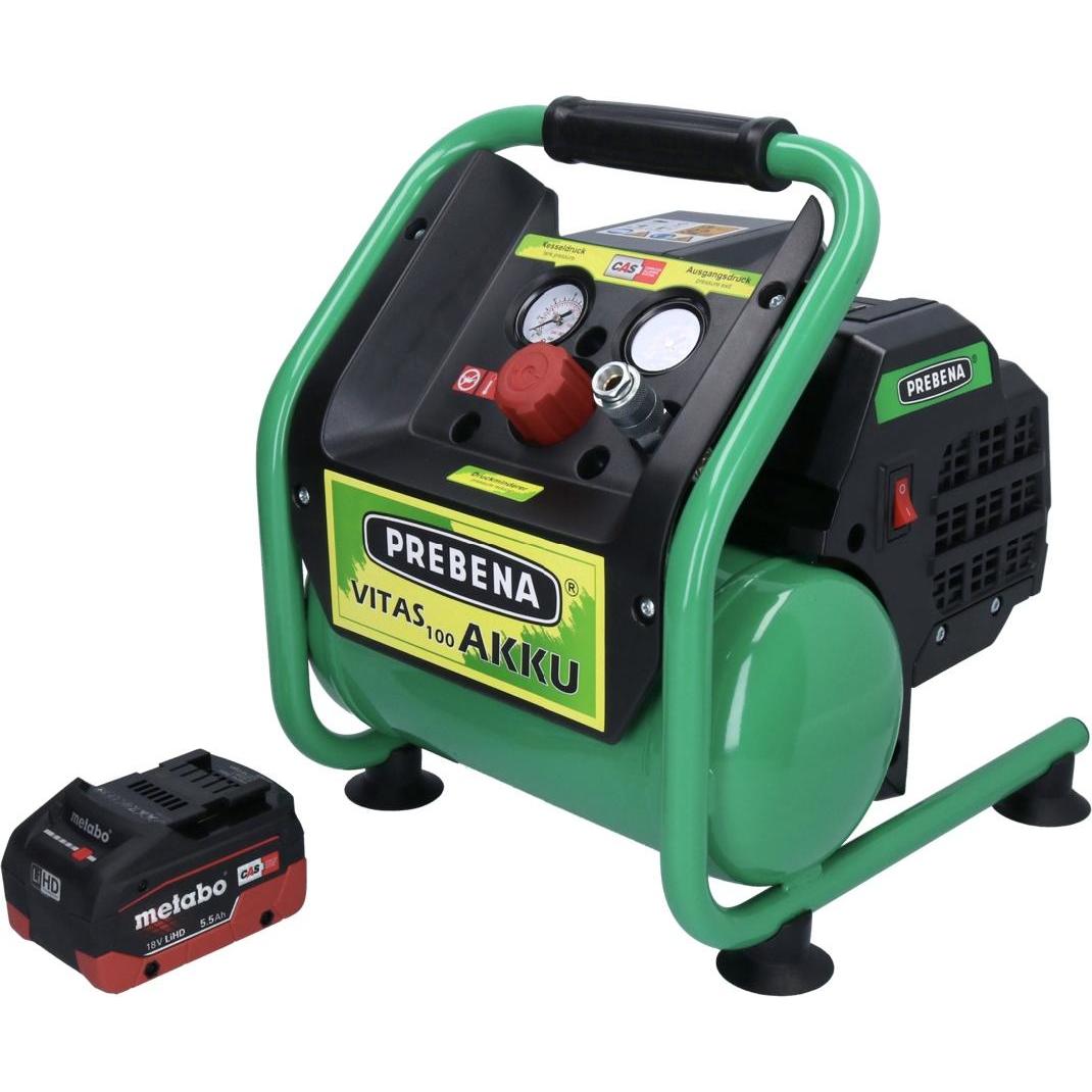Thumbnail - Prebena, Kompressor, VITAS 100-AKKU Kompressor 18 V 5 l 8 bar CAS Brushless + 1x Akku 5,5 Ah - ohne Ladegerät (8 Bar, 5...