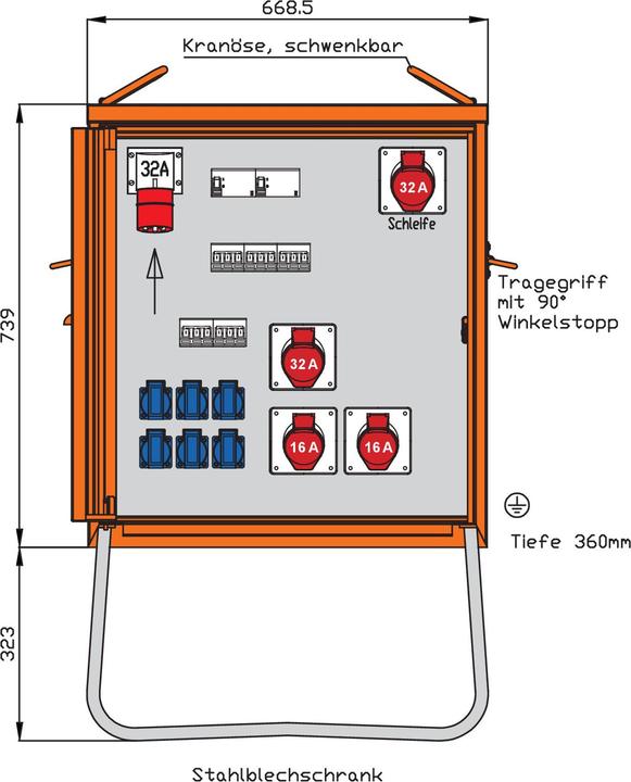 Walther Werke WAL WEV0795R1 Endverteiler 22kVA AnbaugerÃ¤testecker 32A als Phasenwender RCD Typ (6 x, CEE 16/5, CEE 32/5)