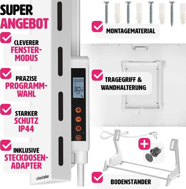 Produktbild tectake Hybrid Infrarotheizung mit Thermostat und Überhitzungsschutz (900 W)