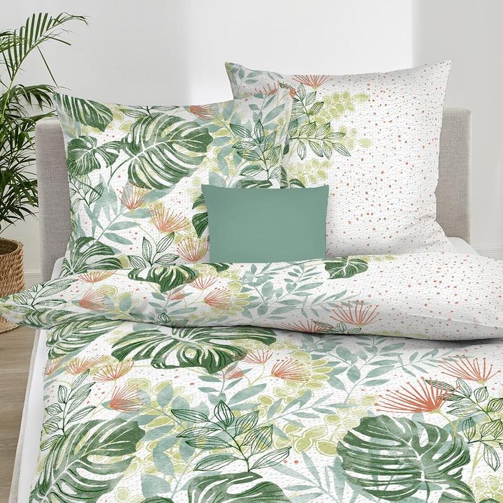 Produktbild Traumschlaf Seersucker Bettwäsche Fensterblatt kiwi (Bettwäsche Set, 135x200 cm, 80x80 cm)