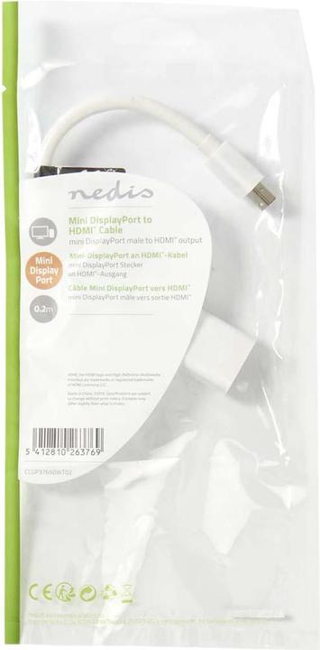Image du produit Nedis Câble Mini DisplayPort DisplayPort 1.2 Mini DisplayPort mâle Sortie HDMIT 21.6 Gbps Vernic (0.20 m)