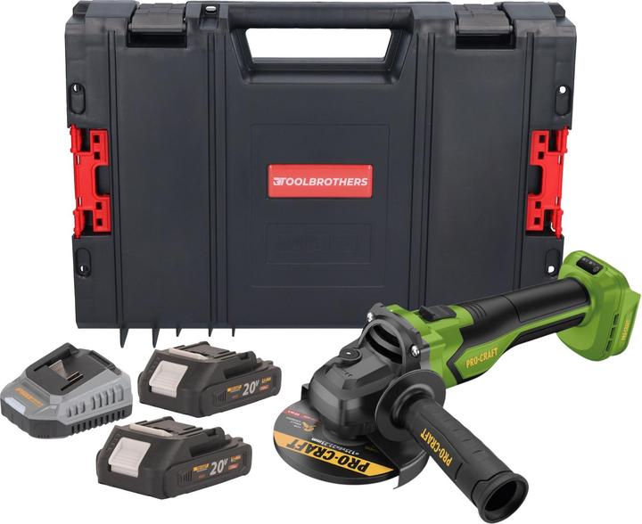 Produktbild Procraft PGA22-BB Akku Winkelschleifer 20 V 125 mm Brushless + 2x Akku 2,0 Ah + Ladegerät + RHINO (125 mm)