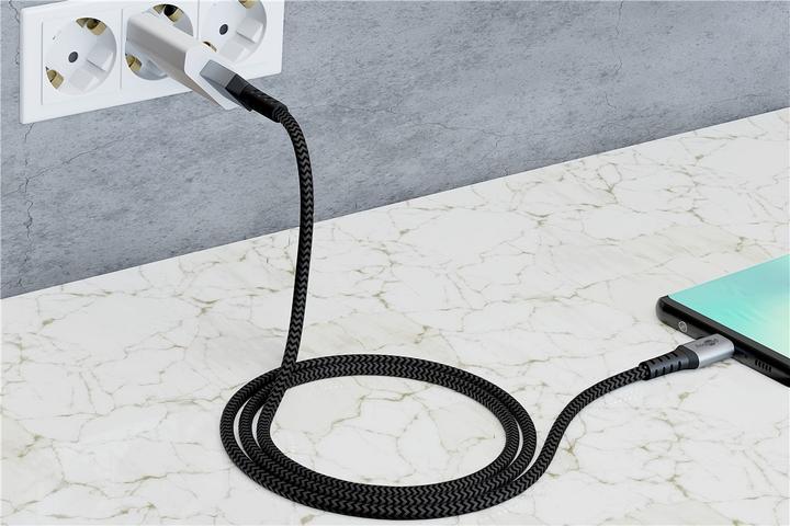 Productafbeelding Goobay USB-C™ naar USB-C™ textiel kabel met metalen stekkers (space grijs/zilver) 1 m, zwart-grijs (1 m, USB 2.0)