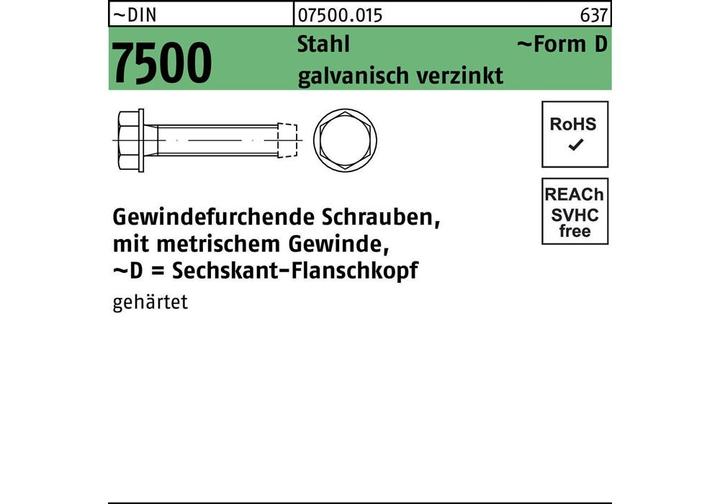 Image du produit Vis d'extrémité de filet DIN 7500 Tête de bride hexagonale DM 8 x 50 Acier électro-galvanisé (250 Vis par pièce)