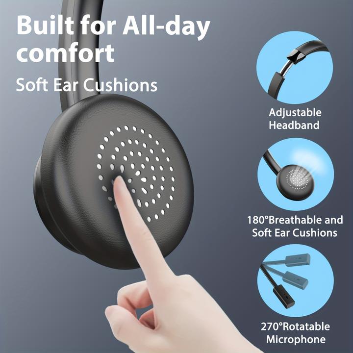 Produktbild PhoneLook Vonztek Kabelloser Noise-Cancelling Kopfhörer mit Mikrofon und Ladestation für Homeoffice und Videok (ANC, 28 h, Kabellos)